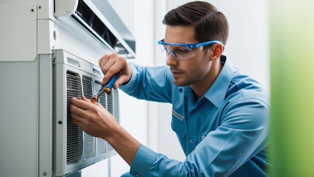 Un Agente Profesional Arreglando Un Aire Acondiciomado (1)